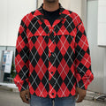 Black And Red Argyle Pattern Print Men's Shirt Jacket
