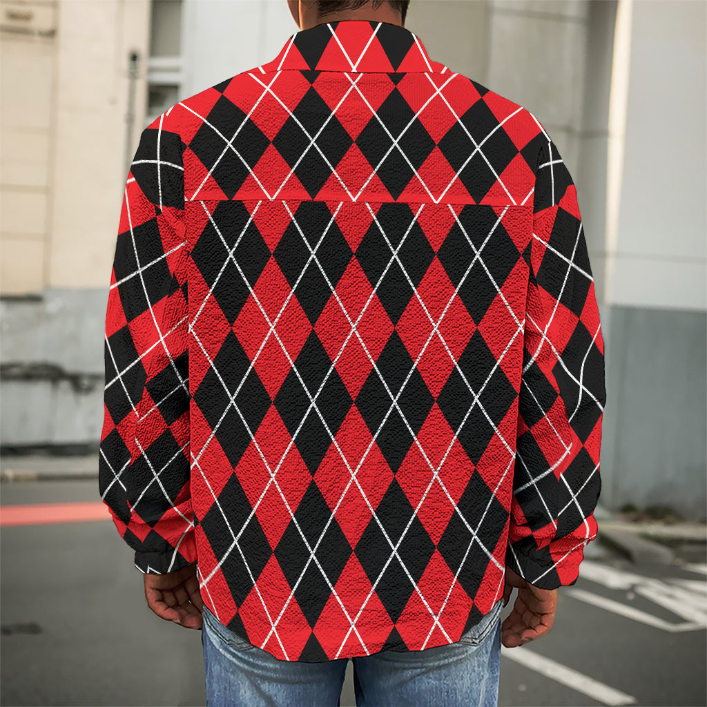 Black And Red Argyle Pattern Print Men's Shirt Jacket