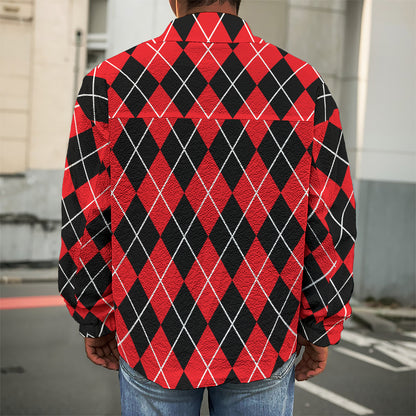 Black And Red Argyle Pattern Print Men's Shirt Jacket