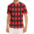 Black And Red Argyle Pattern Print Men's Short Sleeve Rash Guard