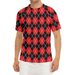 Black And Red Argyle Pattern Print Men's Short Sleeve Rash Guard