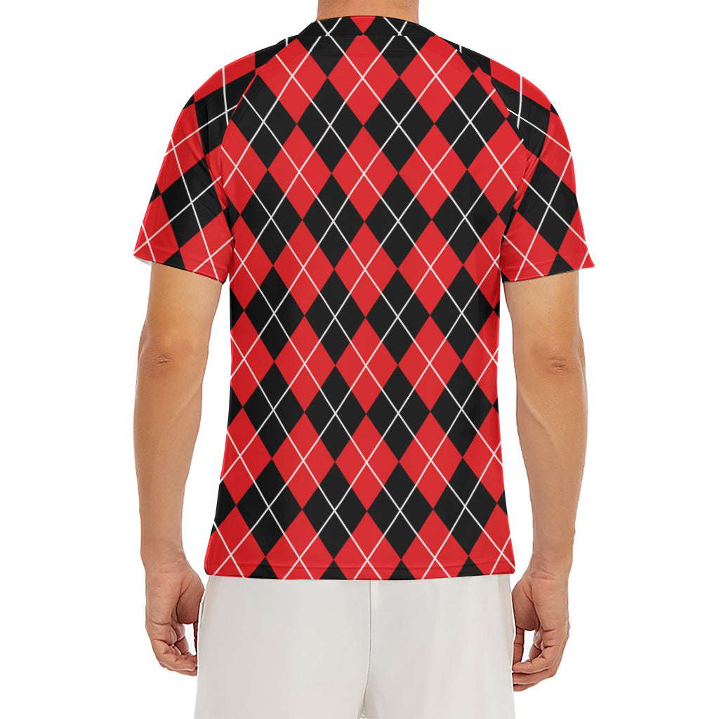 Black And Red Argyle Pattern Print Men's Short Sleeve Rash Guard