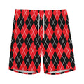 Black And Red Argyle Pattern Print Men's Athletic Shorts