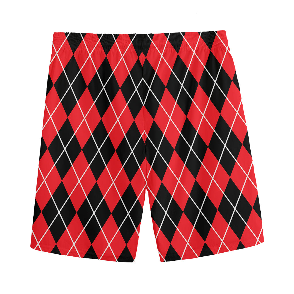 Black And Red Argyle Pattern Print Men's Sports Shorts