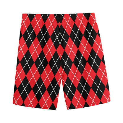 Black And Red Argyle Pattern Print Men's Sports Shorts