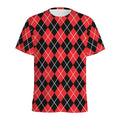 Black And Red Argyle Pattern Print Men's Athletic T-Shirt