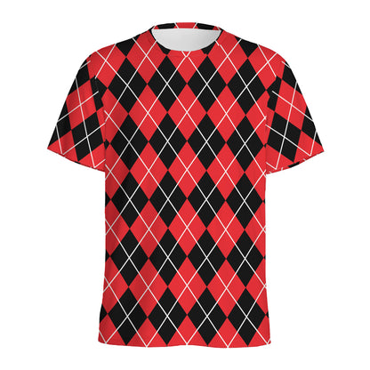 Black And Red Argyle Pattern Print Men's Sports T-Shirt