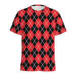 Black And Red Argyle Pattern Print Men's Sports T-Shirt