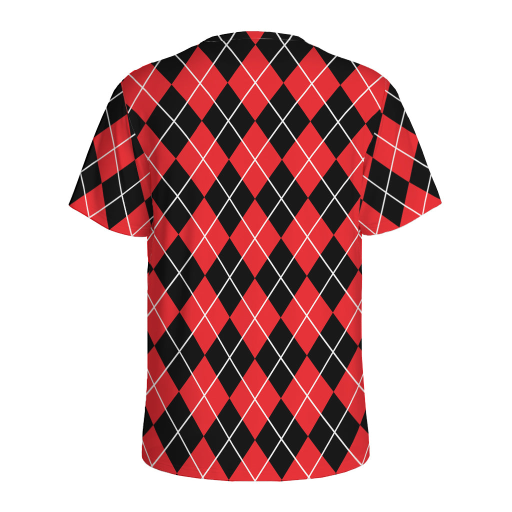 Black And Red Argyle Pattern Print Men's Sports T-Shirt