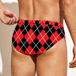 Black And Red Argyle Pattern Print Men's Swim Briefs