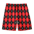 Black And Red Argyle Pattern Print Men's Swim Trunks