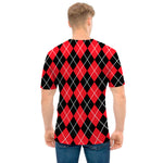 Black And Red Argyle Pattern Print Men's T-Shirt