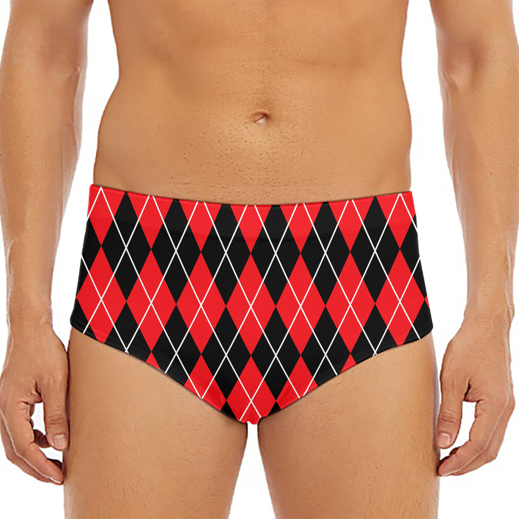 Black And Red Argyle Pattern Print Men's Triangle Swim Briefs
