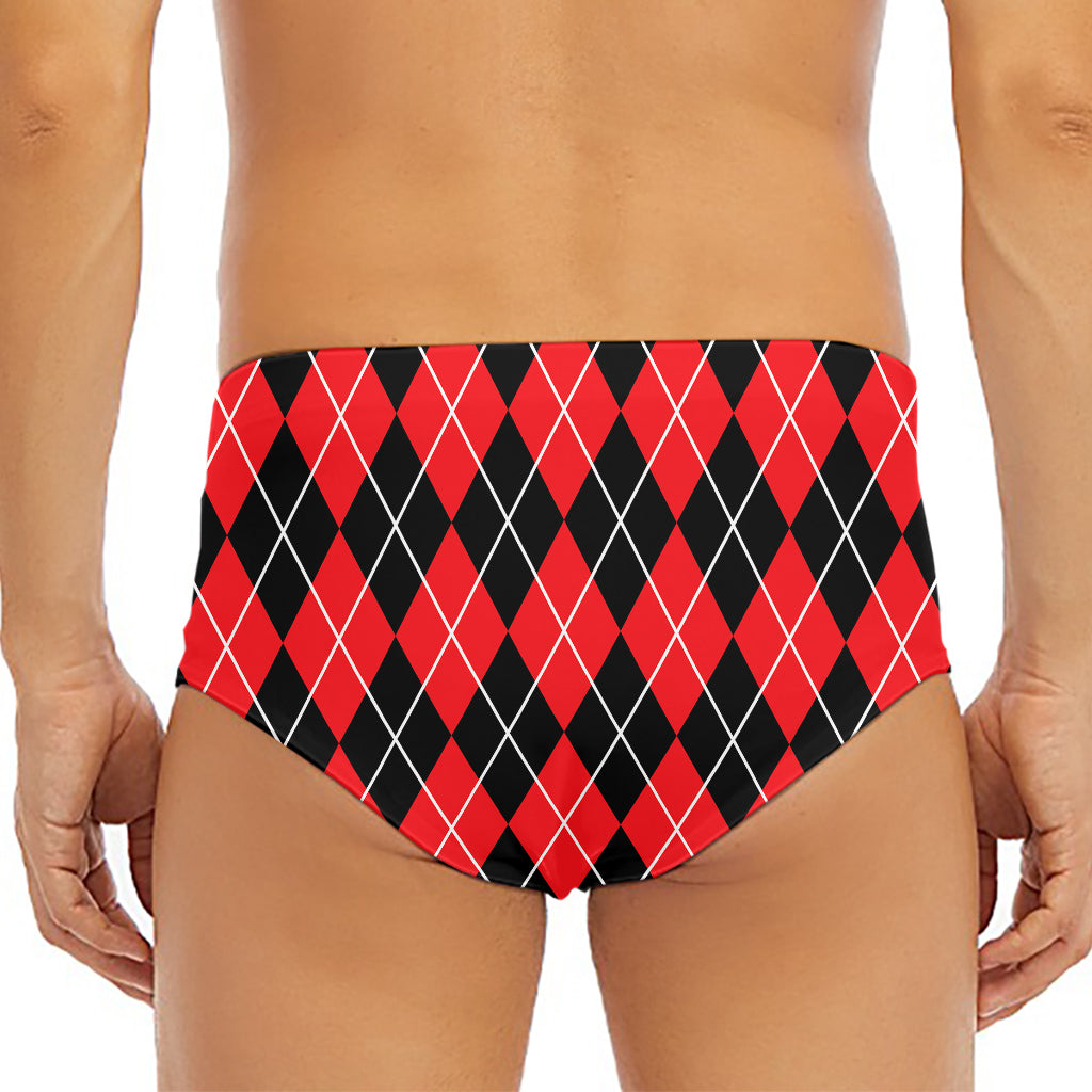 Black And Red Argyle Pattern Print Men's Triangle Swim Briefs