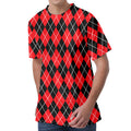 Black And Red Argyle Pattern Print Men's Velvet T-Shirt