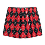 Black And Red Argyle Pattern Print Mesh Shorts