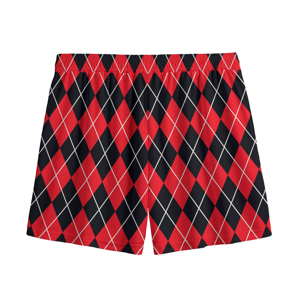 Black And Red Argyle Pattern Print Mesh Shorts