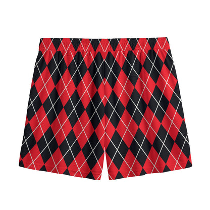 Black And Red Argyle Pattern Print Mesh Shorts