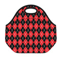 Black And Red Argyle Pattern Print Neoprene Lunch Bag
