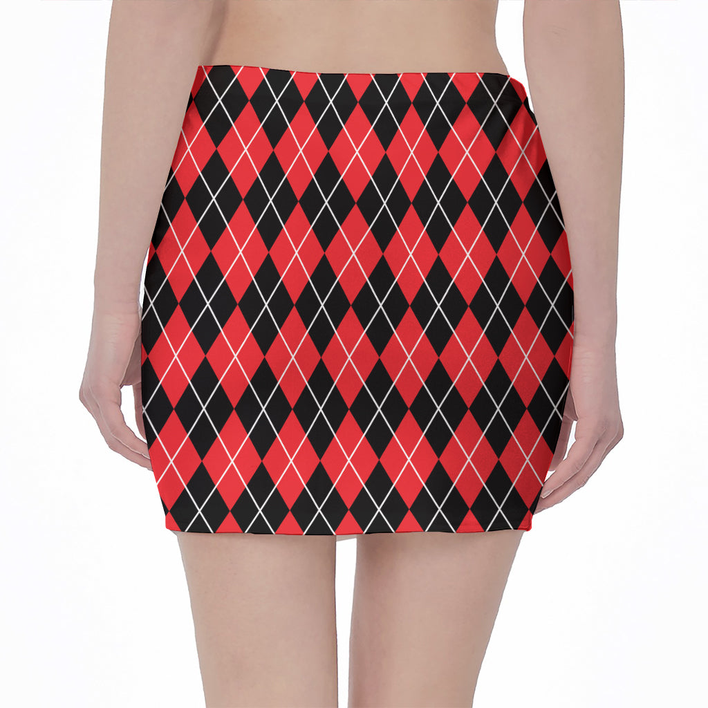 Black And Red Argyle Pattern Print Pencil Mini Skirt