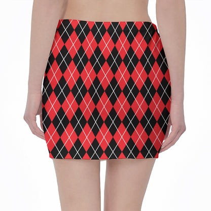Black And Red Argyle Pattern Print Pencil Mini Skirt