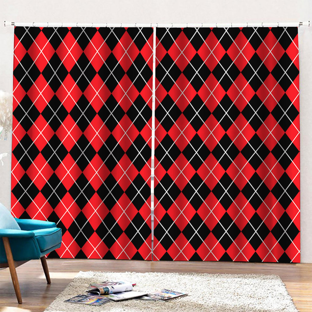 Black And Red Argyle Pattern Print Pencil Pleat Curtains