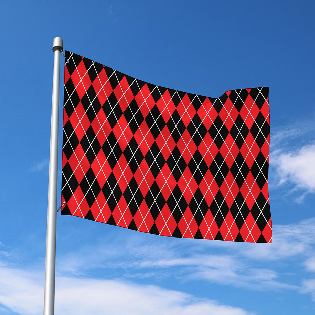 Black And Red Argyle Pattern Print Polyester Flag