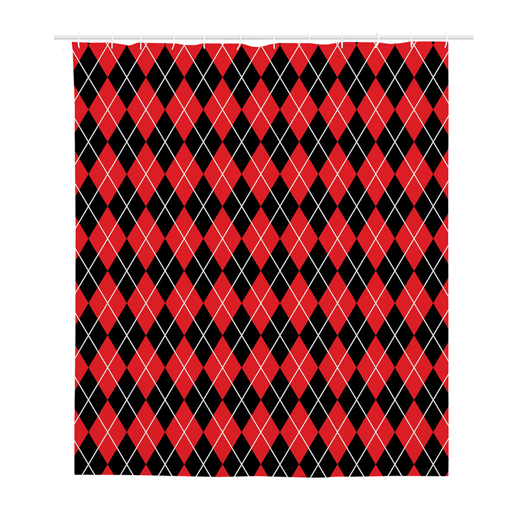 Black And Red Argyle Pattern Print Polyester Shower Curtain