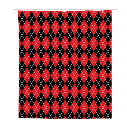 Black And Red Argyle Pattern Print Polyester Shower Curtain