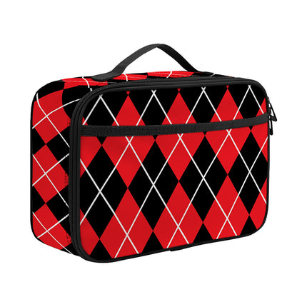 Black And Red Argyle Pattern Print Portable Lunch Bag