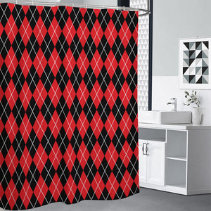 Black And Red Argyle Pattern Print Premium Shower Curtain