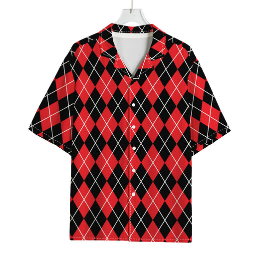 Black And Red Argyle Pattern Print Rayon Hawaiian Shirt