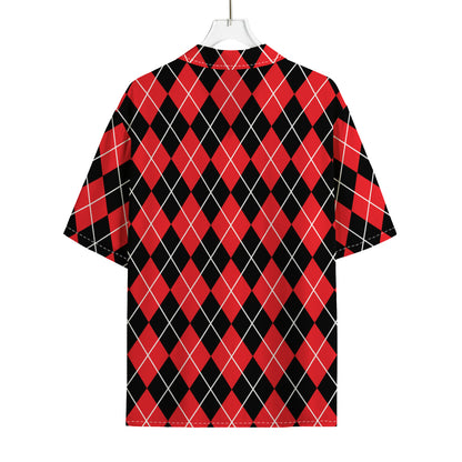 Black And Red Argyle Pattern Print Rayon Hawaiian Shirt