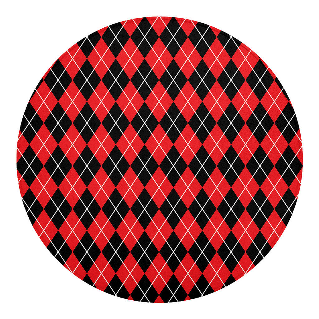 Black And Red Argyle Pattern Print Round Blanket