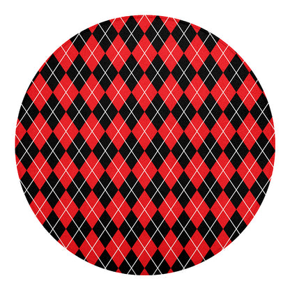 Black And Red Argyle Pattern Print Round Blanket