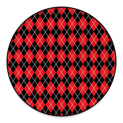 Black And Red Argyle Pattern Print Round Floor Mat