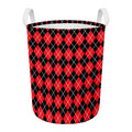 Black And Red Argyle Pattern Print Round Laundry Basket