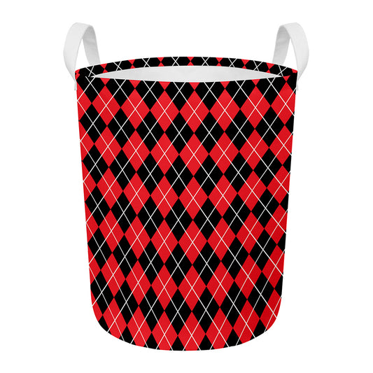 Black And Red Argyle Pattern Print Round Laundry Basket
