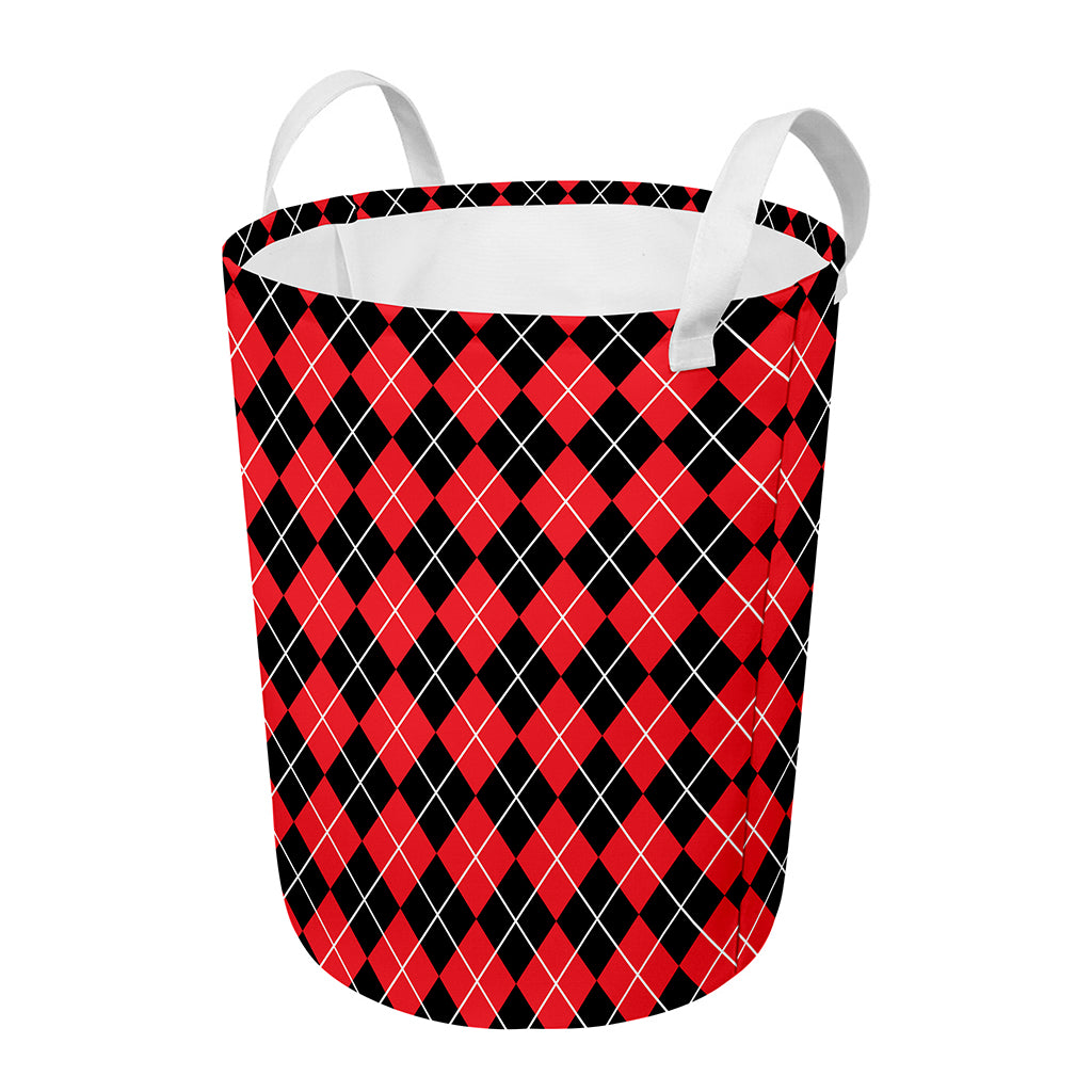 Black And Red Argyle Pattern Print Round Laundry Basket