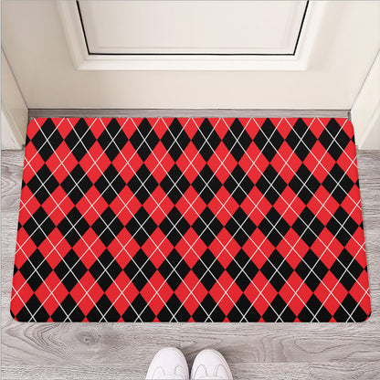 Black And Red Argyle Pattern Print Rubber Doormat