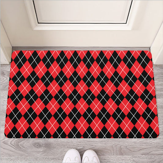 Black And Red Argyle Pattern Print Rubber Doormat