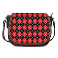 Black And Red Argyle Pattern Print Saddle Bag