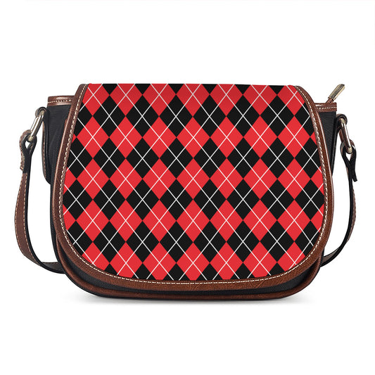 Black And Red Argyle Pattern Print Saddle Bag