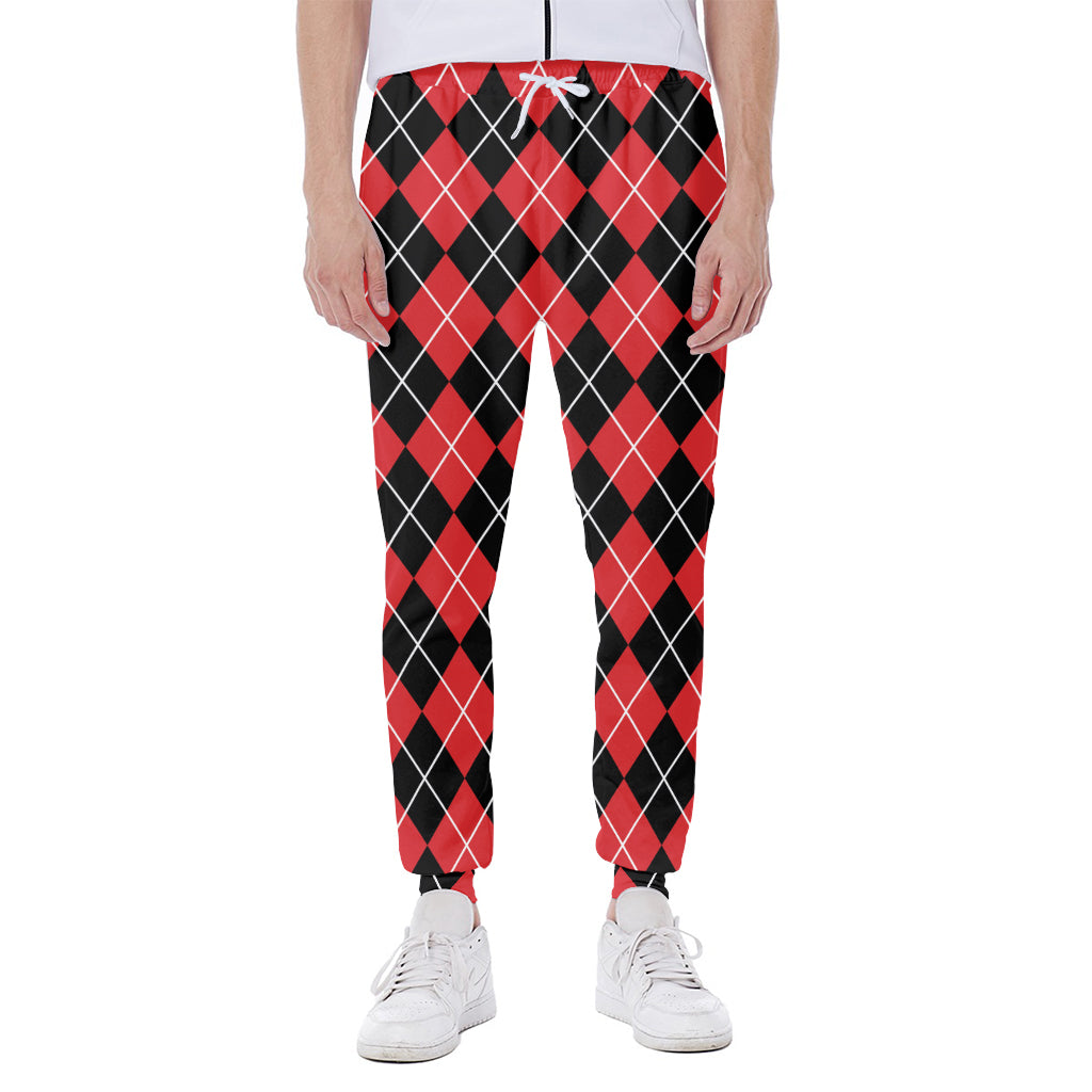 Black And Red Argyle Pattern Print Scuba Joggers