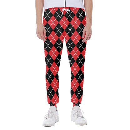 Black And Red Argyle Pattern Print Scuba Joggers