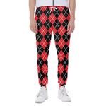 Black And Red Argyle Pattern Print Scuba Joggers