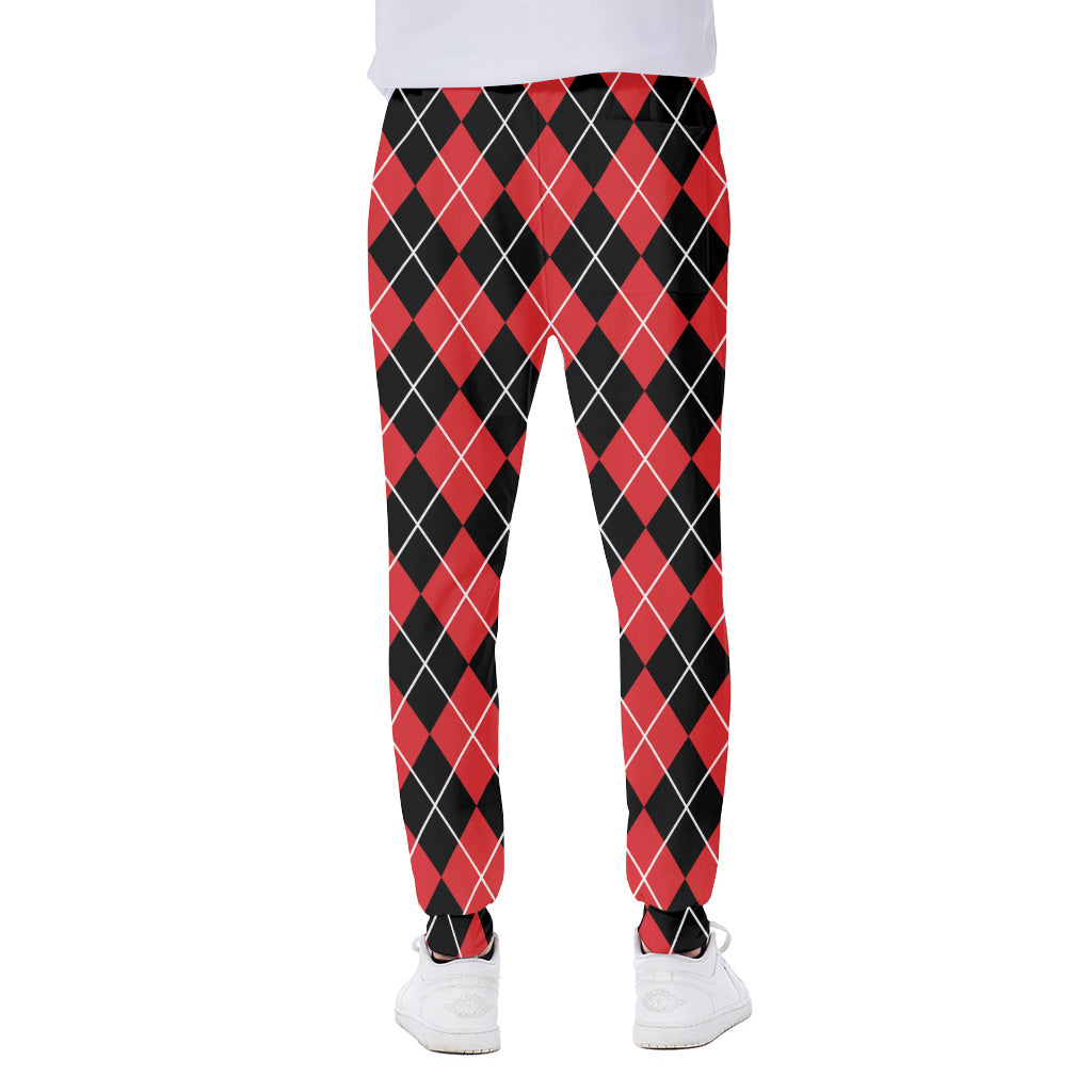 Black And Red Argyle Pattern Print Scuba Joggers