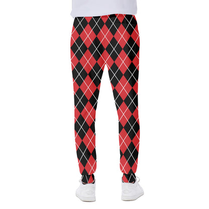 Black And Red Argyle Pattern Print Scuba Joggers