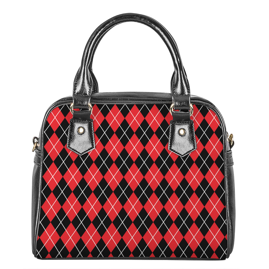Black And Red Argyle Pattern Print Shoulder Handbag
