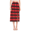 Black And Red Argyle Pattern Print Side Slit Midi Skirt